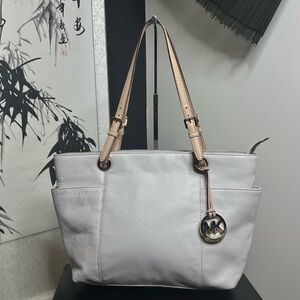Michael Kors Cream Tote with Tan Straps
